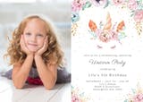 Floral unicorn photo - Invitación De Cumpleaños